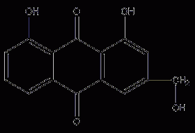 1,8-dihydroxy-3-(hydroxymethyl)anthraquinone structural formula